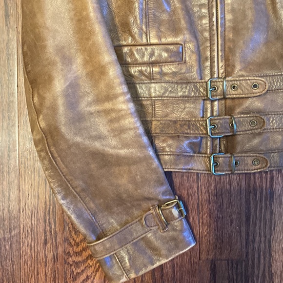 Ralph Lauren Blue Label Aviator Strap Cropped Brown Leather Jacket - Picture 5 of 13